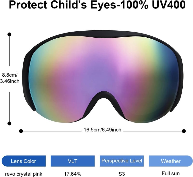 YooxArmor OTG Kids Ski Goggles Kids Snowboard Goggles for Boys Girls Toddler Youth Kid Snow Goggles Anti-Fog UV400 Protection - Image 3